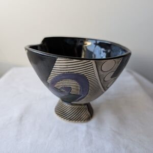 Schiesel-Harris ASH Works Pottery Ceramic Geometric Foodted Bowl Signed